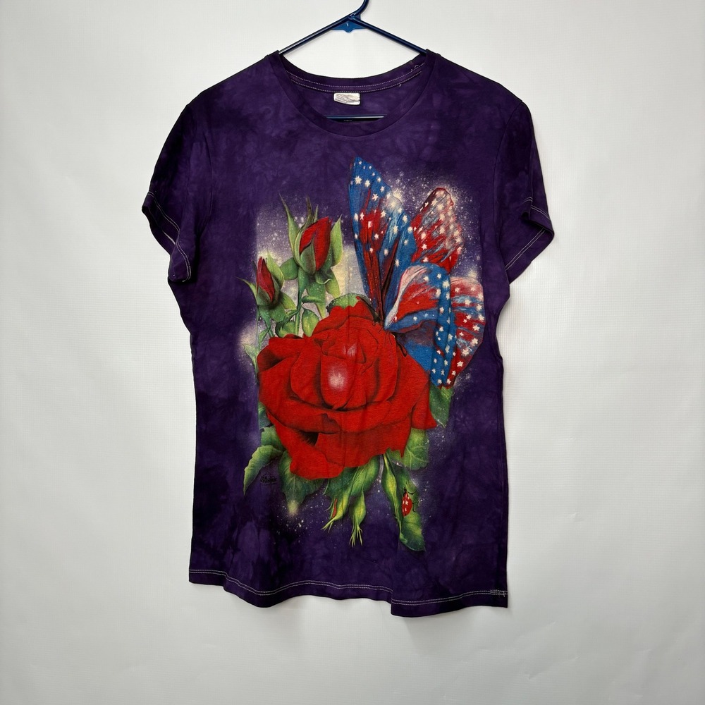 The Mountain Purple Tie Dye Graphic T-Shirt Rose Butterfly Americana Womens XL